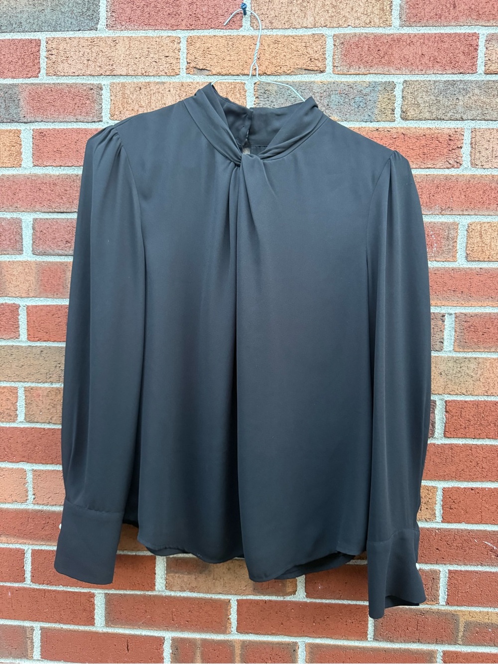 White House Black Market Black Tie Neck Blouse Size 10